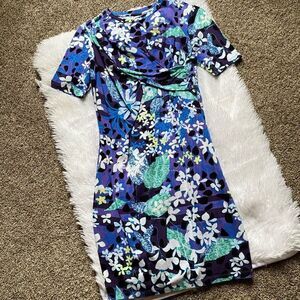 Peter Pilotto for Target Dress Floral Blue Midi Faux Wrap Stretch Bodycon Medium